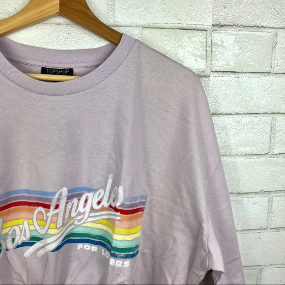 NWT Topshop LA Rainbow Knotted Hem Tee - Picture 6 of 8